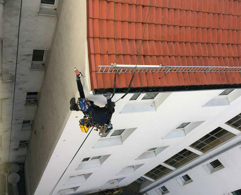 Spechtlochbeseitigung an einer Hausfassade